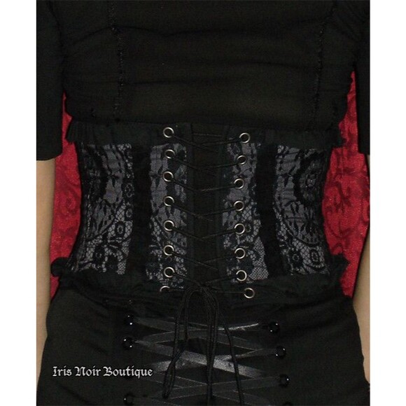 Vintage Lip Service Gothic Lolita Victorian Gray Black Lace Corset Cincher XL - Picture 6 of 6